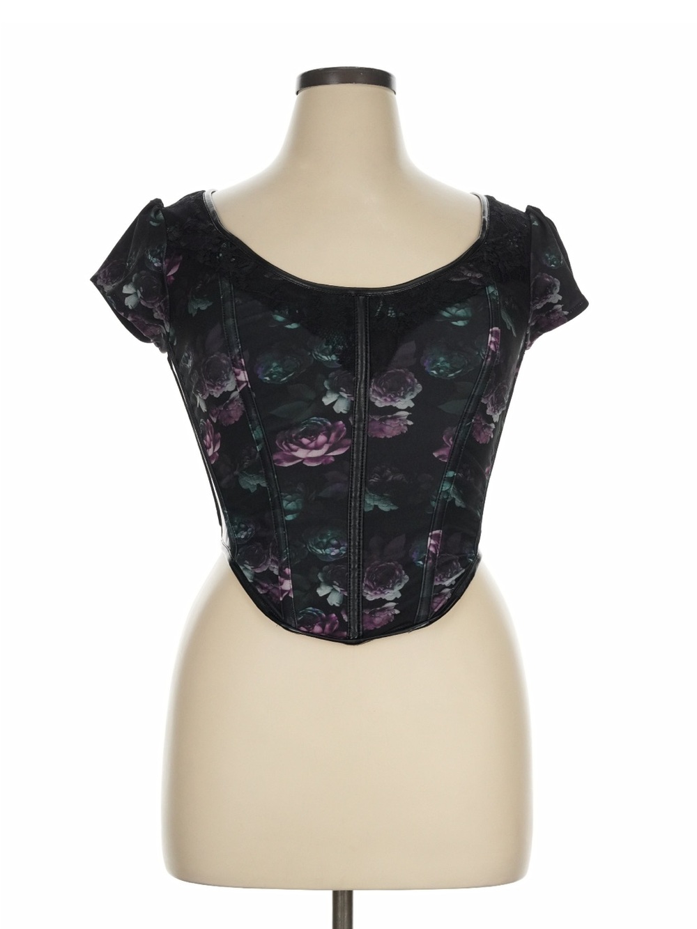 Black & Purple Floral Scoop Corset Crop Top